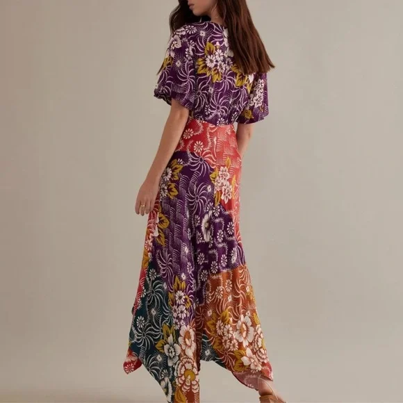 NWOT By Anthropologie Short-Sleeve V-Neck Button-Front Multicolor Midi Dress 14 - Picture 2 of 15